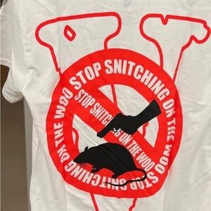 VLONE x Pop Smoke Stop Snitching Red on White T-shirt XL New